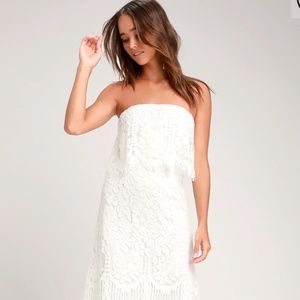 Delia White Lace Strapless Midi Dress